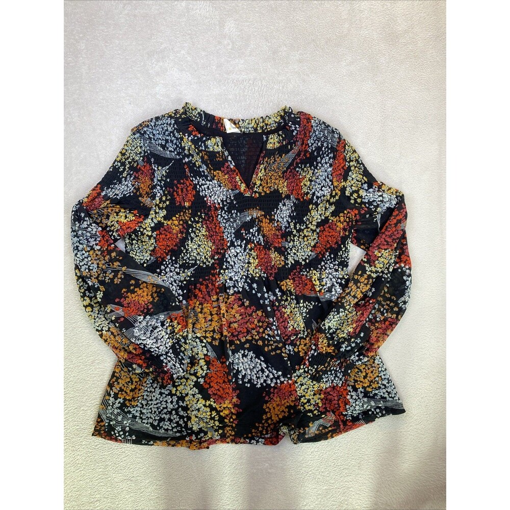 Anthropologie Akemi + Kin Adria Smocked Floral Top Women's Large Long Sleeve